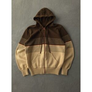 Vintage 1970s Sears The Men's Store Brown Beige Acrylic Knit Hooded Sweater S